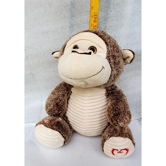 Kellytoy Brown Plush Monkey 14" Stuffed Animal Heart Logo Foot Soft Toy Gift - Picture 8 of 11